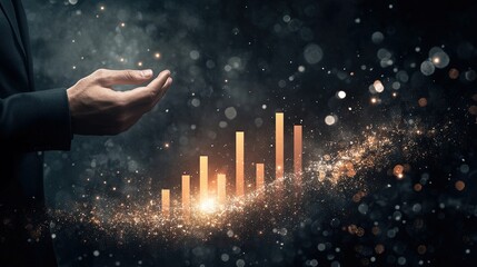 Financial advisor presenting innovative 3D bar chart to clients, emphasizing business growth and strategic analysis for informed decision-making