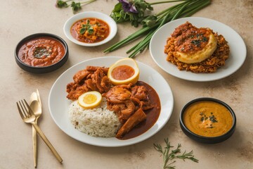 Delicious Indian Cuisine Rice Chicken Curry Dishes