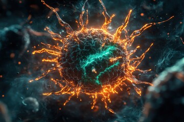 Vibrant digital representation of a virus in cosmic environment.