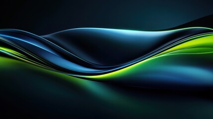 Abstract green and blue flowing curves on dark background
