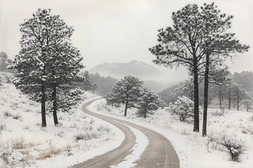 Snowy Winter Road in a Mountain Landscape