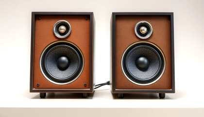 Fototapeta premium Two vintage speakers with fabric grills, retro style, with white tones