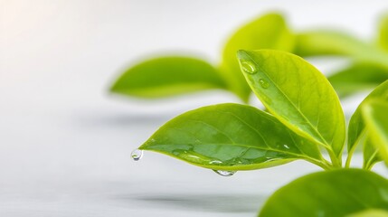 Fototapeta premium Vibrant green leaves glisten softly in warm light. AI Generated