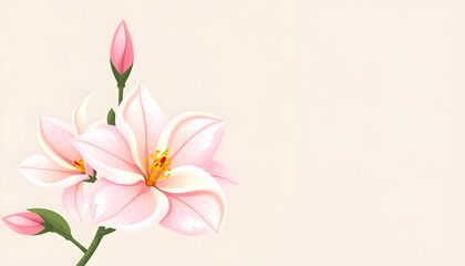 Naklejka premium Gardenia flower painting style. Copy Space. illustration, flat design, with white tones