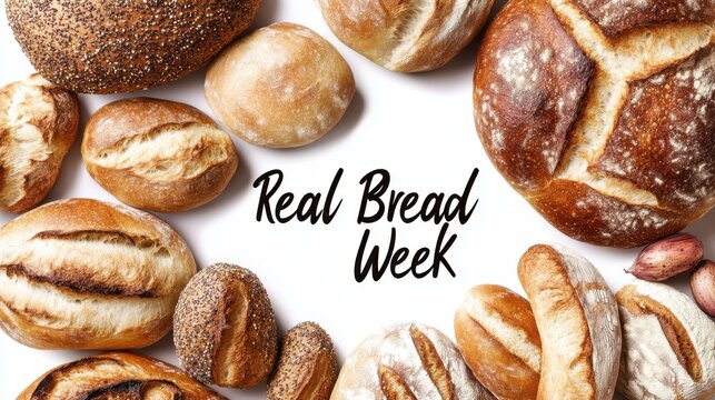 Real Bread Week Assorted artisan breads surrounding real bread week text
