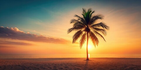 Minimalist retro palm tree silhouettes evoke vintage summer vibes, tropical and serene.