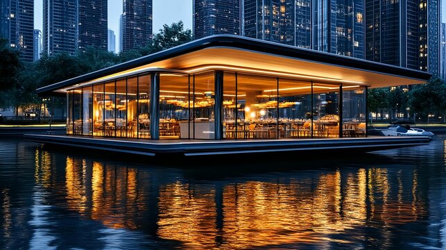 floating restaurant night cityscape - night photography