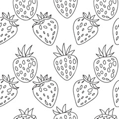 Strawberry black vector seamless pattern background.