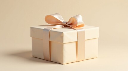 Obraz premium A delicately presented gift box tied with a soft beige ribbon
