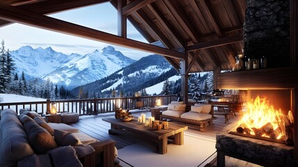 cozy mountain cabin winter fireplace - cozy/hygge aesthetic