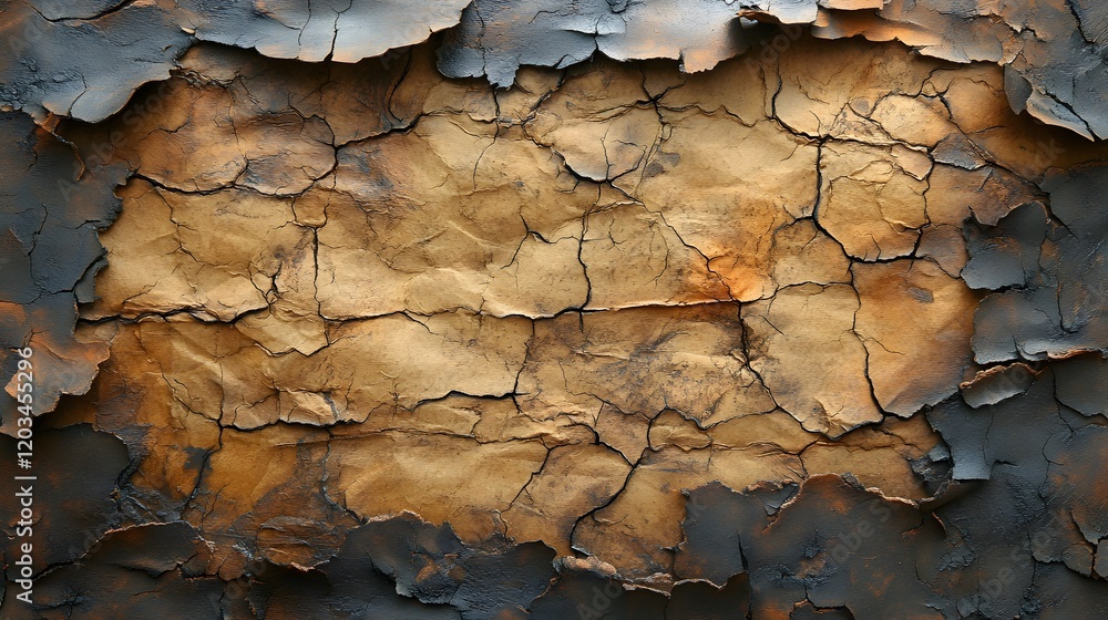 Poster artistic composition featuring aged burnt paper with uneven charred edges and distressed sections cr