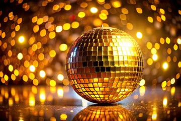 Fototapeta premium Retro disco glam! Golden mirror ball, perfect 70s/80s party decoration. Shine bright!
