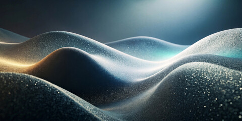 Obraz premium The soft undulating waves of glittering particles create a surreal landscape,the light casts a subtle glow on the curves.The interplay of shadow and light creates a sense of serene otherworldliness.AI