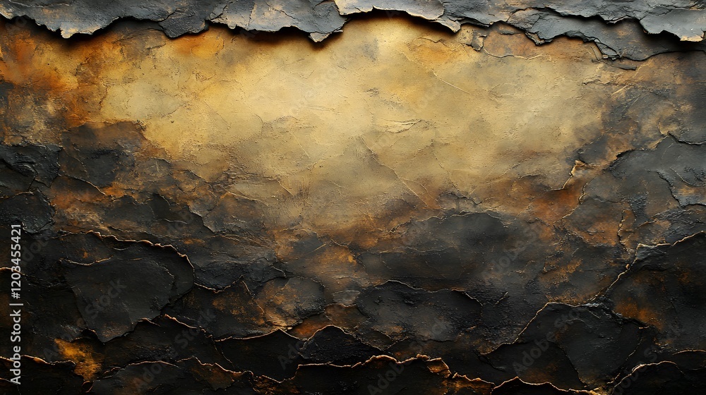 Poster artistic composition featuring aged burnt paper with uneven charred edges and distressed sections cr