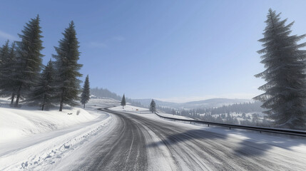 Fototapeta premium Snowy Winter Road in a Mountain Landscape