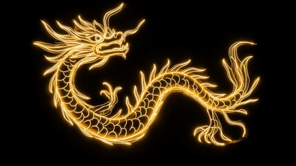 Fototapeta premium Golden Dragon Light Art Illuminated Chinese Mythical Creature