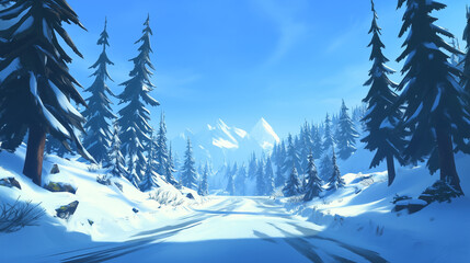 Fototapeta premium Snowy Winter Road in a Mountain Landscape