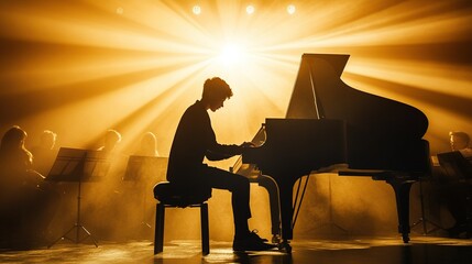 High school students rehearsing a musical performance, showcasing teamwork and creativity in the arts, vibrant energy and enthusiasm evident