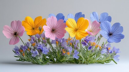 Colorful flowers bouquet, studio shot, neutral background, floral design