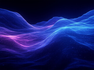 Design an abstract cosmic-inspired background with glowing waveforms in shades of deep blue, muted blue, and lavender.