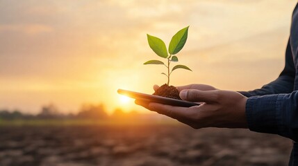 Investor analyzing ESG ratings on tablet, committed to ethical investments, surrounded by sustainable economy visuals