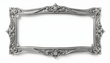 Set of rectangle Decorative vintage silver-plated wooden frame isolated on white background, enhance
