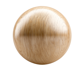 birch wood sphere isolated on transparent background, smooth birch texture ball, cutout png