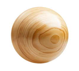 birch wood sphere isolated on transparent background, smooth birch texture ball, cutout png