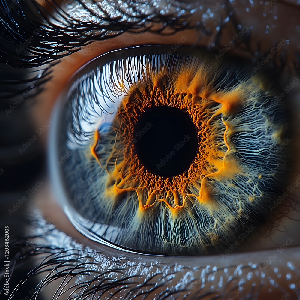 Poster artistic representation of an eye iris macro with a focus on the detailed texture of the brown corne