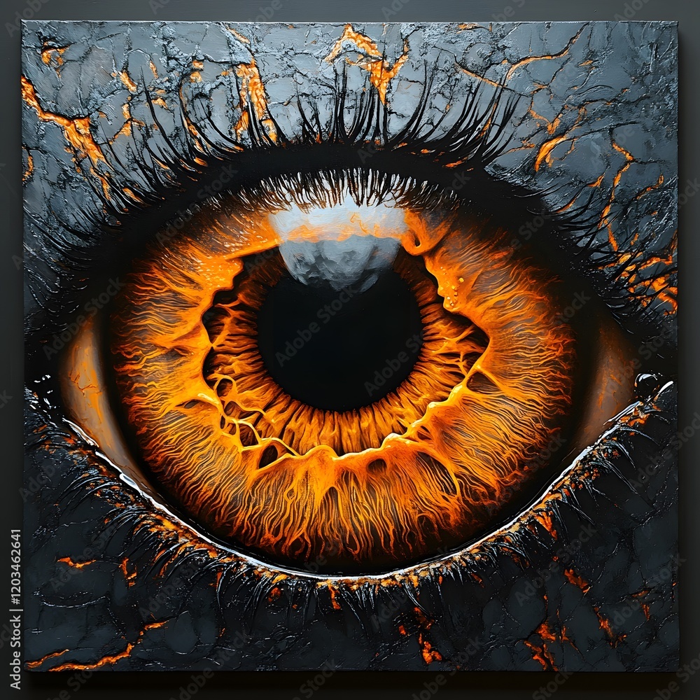 Poster artistic representation of an eye iris macro with a focus on the detailed texture of the brown corne