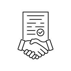 Business handshake teamwork linear concept. Contract line icon. Financial deal pictogram. Agreement signing symbol. Vector isolated on white.