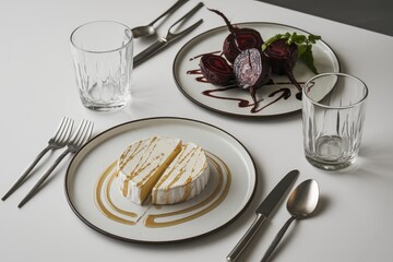 Elegant Table Setting with Camembert Cheese and Roasted Beets