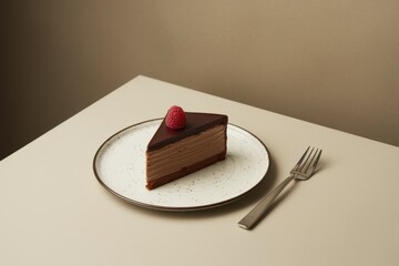 Chocolate Layer Cake Slice Topped With Raspberry