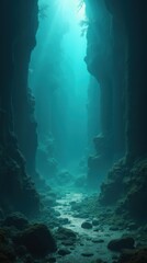 Glowing Underwater Trench with Ancient Ruins