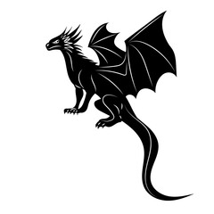 dragon with wings sitting black silhouette vector