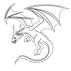 dragon flying with wings sketch vector