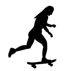 woman riding skateboard black silhouette vector
