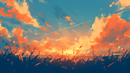 orange clouds in the afternoon landscape