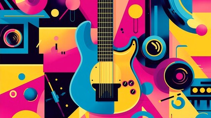 Vibrant Guitar Art Abstract Music Background Design