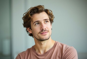 Fototapeta premium Thoughtful portrait of a man with long hair