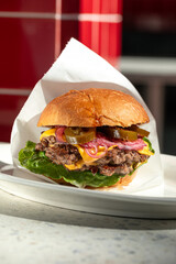 Portion of american spicy jalapeno hamburger