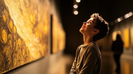 Art Museum Journey, Diverse family immersed in exhibits, guided exploration, fostering cultural appreciation and curiosity across generations