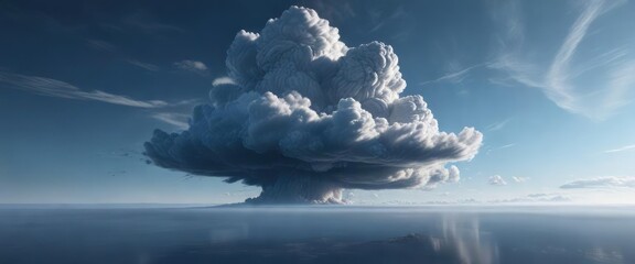 A solitary grey cloud in the vast expanse of blue, peaceful atmosphere, outdoor scene