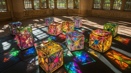 Radiant Glass Cubes Installation Art Sunlit Interior