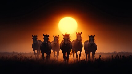 Glowing Silhouette of Animals at Sunset
