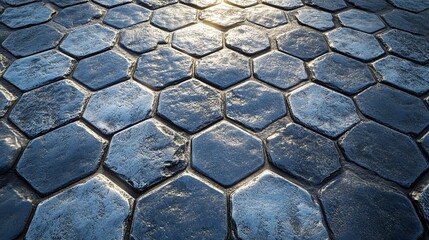 A pattern of blue and grey hexagons