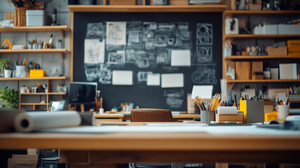 Research room with blackboard