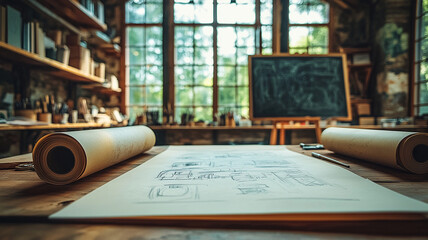 Research room with blackboard