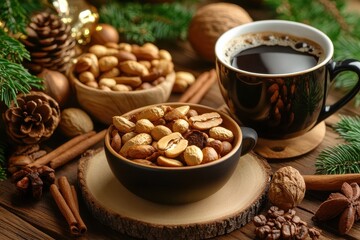 Fototapeta premium Festive Holiday Scene with Coffee and Treats