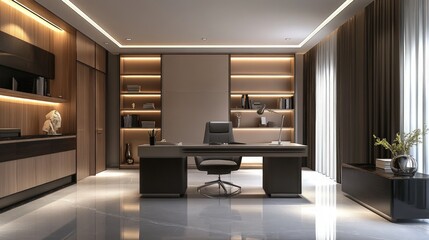 Modern Executive Office Interior with Elegant Wooden Design